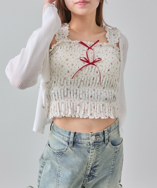 OLIVE des OLIVE（オリーブデオリーブ）の「肩フリルシャーリングキャミ（キャミソール・レディース・アイボリー/オフホワイト/ホワイト/ブラウン・FREE）」の8枚目の写真