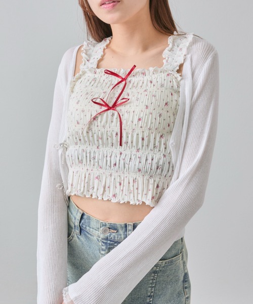 OLIVE des OLIVE（オリーブデオリーブ）の「肩フリルシャーリングキャミ（キャミソール・レディース・アイボリー/オフホワイト/ホワイト/ブラウン・FREE）」の9枚目の写真