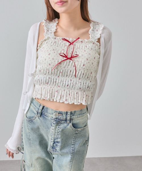 OLIVE des OLIVE（オリーブデオリーブ）の「肩フリルシャーリングキャミ（キャミソール・レディース・アイボリー/オフホワイト/ホワイト/ブラウン・FREE）」の10枚目の写真