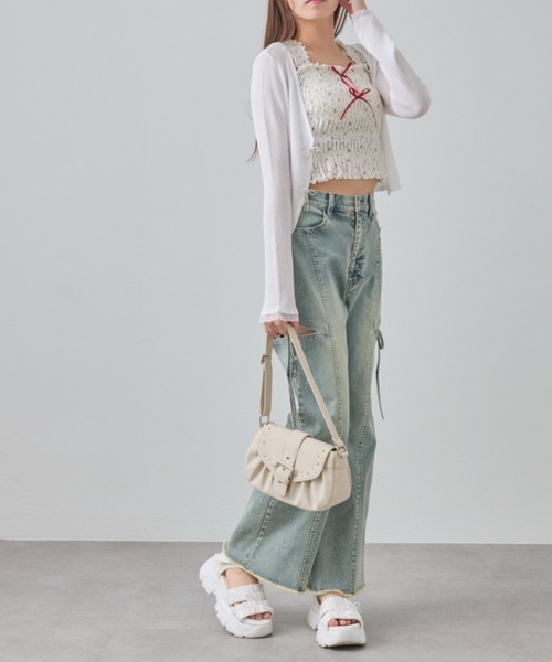 OLIVE des OLIVE（オリーブデオリーブ）の「肩フリルシャーリングキャミ（キャミソール・レディース・アイボリー/オフホワイト/ホワイト/ブラウン・FREE）」の14枚目の写真