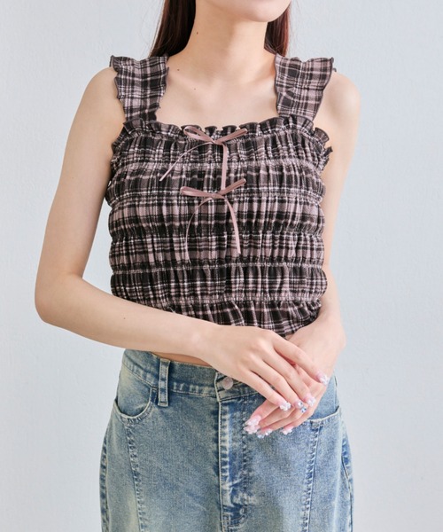 OLIVE des OLIVE（オリーブデオリーブ）の「肩フリルシャーリングキャミ（キャミソール・レディース・アイボリー/オフホワイト/ホワイト/ブラウン・FREE）」の20枚目の写真