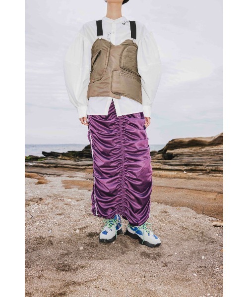 OMMO(オーエムエムオー)の「DRAWSTRING JERSEY SK(スカート・レディース・パープル/ブラック・36/38)」の1枚目の写真