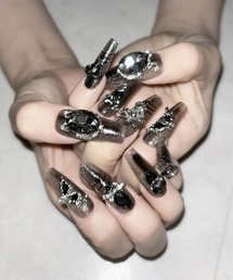 me+em select(~[ZNg)̃rW[Xg[Ob^[VA[lC`bv ^ bijou stone glitter sheer nail tips(lCV[/lC`bv)