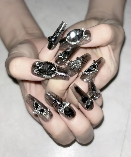 me+em select(~[ZNg)́rW[Xg[Ob^[VA[lC`bv ^ bijou stone glitter sheer nail tips(lCV[/lC`bv)