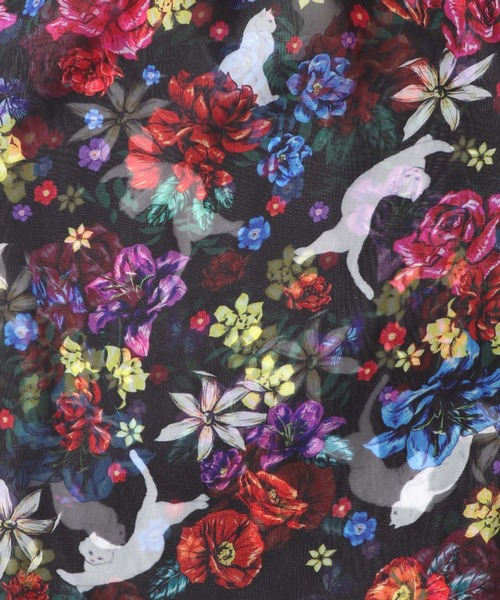 スカラー scolar 152684：アート・ネコ花柄 2柄展開シアーパンツ