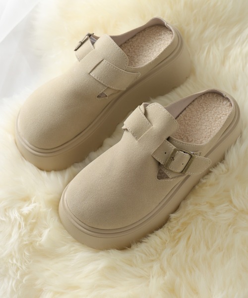 VIVIAN（ヴィヴィアン）の「もこもこボア中敷き厚底ベルトデザインサボサンダル（その他シューズ・レディース・キャメル/ベージュ・LL/L/M/S）」の2枚目の写真