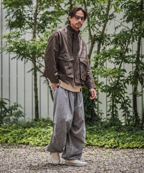 CAMBIO(カンビオ)の「mj10921-Vintage Like Synthetic Leather Short Flight Jacket レザージャケット(ミリタリージャケット・メンズ・ブラック/カーキ/ブラウン・M/L)」の22枚目の写真