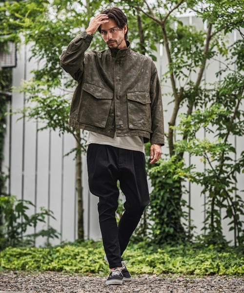 CAMBIO(カンビオ)の「mj10921-Vintage Like Synthetic Leather Short Flight Jacket レザージャケット(ミリタリージャケット・メンズ・ブラック/カーキ/ブラウン・M/L)」の17枚目の写真