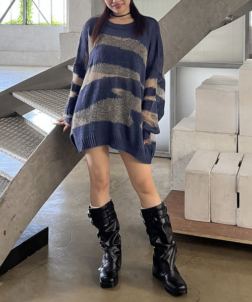 SPIRALGIRL(スパイラルガール)の「ゼブラ柄透かし編みニット(ニット/セーター・レディース・ブラック/ブルー/ブラウン・FREE)」の7枚目の写真