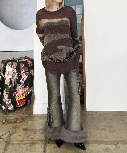 SPIRALGIRL(スパイラルガール)の「ゼブラ柄透かし編みニット(ニット/セーター・レディース・ブラック/ブルー/ブラウン・FREE)」の14枚目の写真