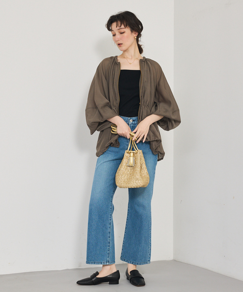 qualite(カリテ)の「【夏の羽織りアイテム◎】ラウンドスリーブギャザーブルゾン/シアー/パフスリーブ/サマージャケット(ブルゾン・レディース・オフホワイト/ブルー/カーキ・フリー)」の6枚目の写真