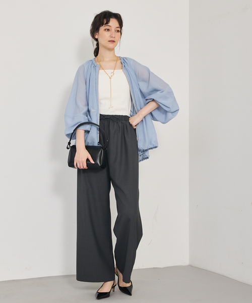 qualite(カリテ)の「【夏の羽織りアイテム◎】ラウンドスリーブギャザーブルゾン/シアー/パフスリーブ/サマージャケット(ブルゾン・レディース・オフホワイト/ブルー/カーキ・フリー)」の7枚目の写真