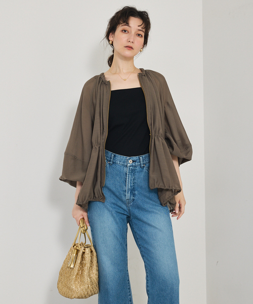 qualite(カリテ)の「【夏の羽織りアイテム◎】ラウンドスリーブギャザーブルゾン/シアー/パフスリーブ/サマージャケット(ブルゾン・レディース・オフホワイト/ブルー/カーキ・フリー)」の14枚目の写真