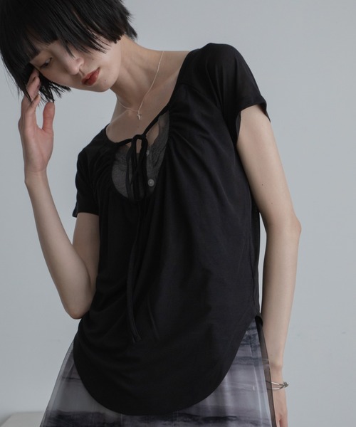 2wayフロントホールリボンチョーカートップス（Tシャツ