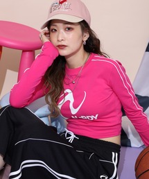 Tシャツ/カットソー（ピンク/桃色系・ライン柄）ファッション
