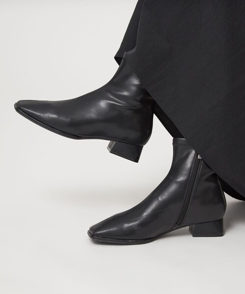 プジョル ページ 27cm スクエアストレッチ ショートブーツ（3cmヒール）撥水（ブーツ