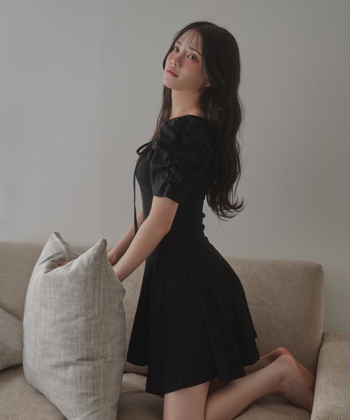 M DOLLY(エムドリー)の「*M DOLLY original* girly ribbon mini dress/ガーリーリボンミニドレス(ワンピース・レディース・ブラック/グレー・FREE)」の3枚目の写真