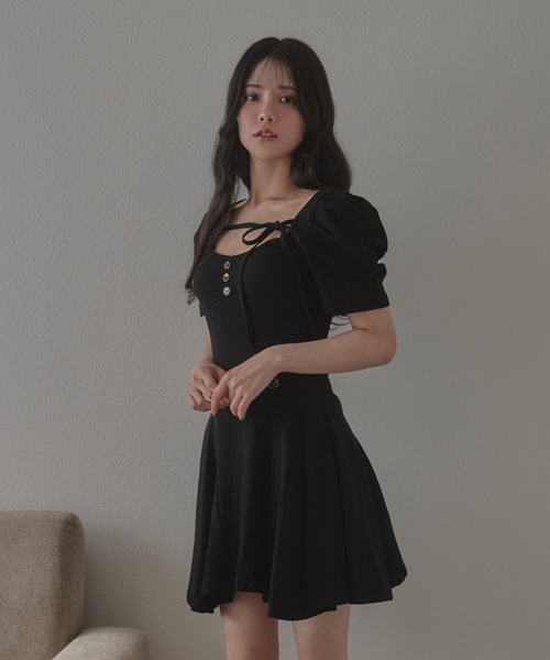 M DOLLY(エムドリー)の「*M DOLLY original* girly ribbon mini dress/ガーリーリボンミニドレス(ワンピース・レディース・ブラック/グレー・FREE)」の4枚目の写真