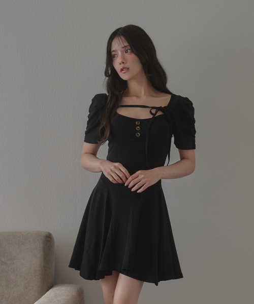 M DOLLY(エムドリー)の「*M DOLLY original* girly ribbon mini dress/ガーリーリボンミニドレス(ワンピース・レディース・ブラック/グレー・FREE)」の5枚目の写真