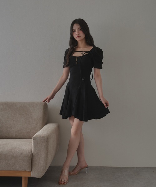 M DOLLY(エムドリー)の「*M DOLLY original* girly ribbon mini dress/ガーリーリボンミニドレス(ワンピース・レディース・ブラック/グレー・FREE)」の6枚目の写真