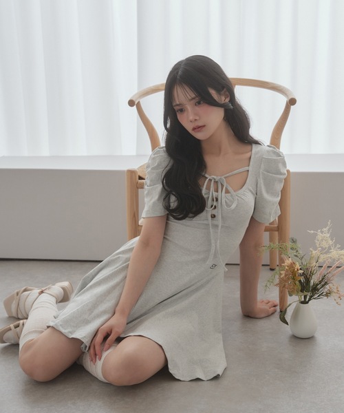 M DOLLY(エムドリー)の「*M DOLLY original* girly ribbon mini dress/ガーリーリボンミニドレス(ワンピース・レディース・ブラック/グレー・FREE)」の7枚目の写真
