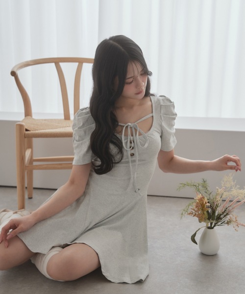 M DOLLY(エムドリー)の「*M DOLLY original* girly ribbon mini dress/ガーリーリボンミニドレス(ワンピース・レディース・ブラック/グレー・FREE)」の8枚目の写真