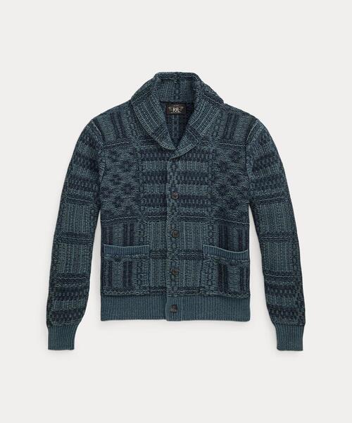 RRL ダブルアールエル インディゴ ジャカードニット コットン カーディガン インディゴ ジャカードニット コットン カーディガン