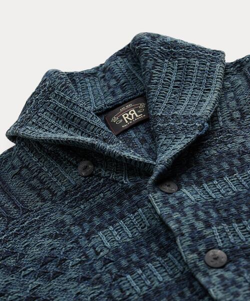 インディゴ ジャカードニット コットン カーディガン（カーディガン