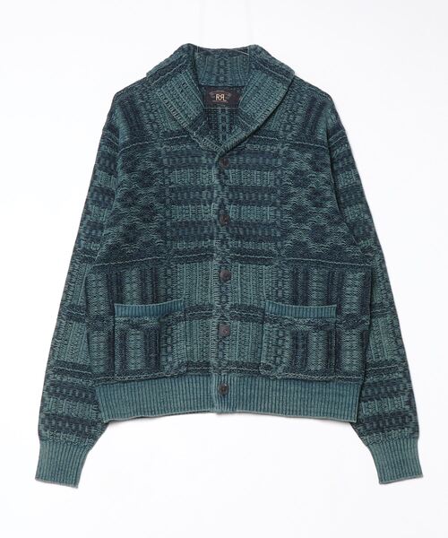 インディゴ ジャカードニット コットン カーディガン（カーディガン