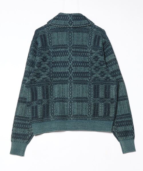 インディゴ ジャカードニット コットン カーディガン（カーディガン