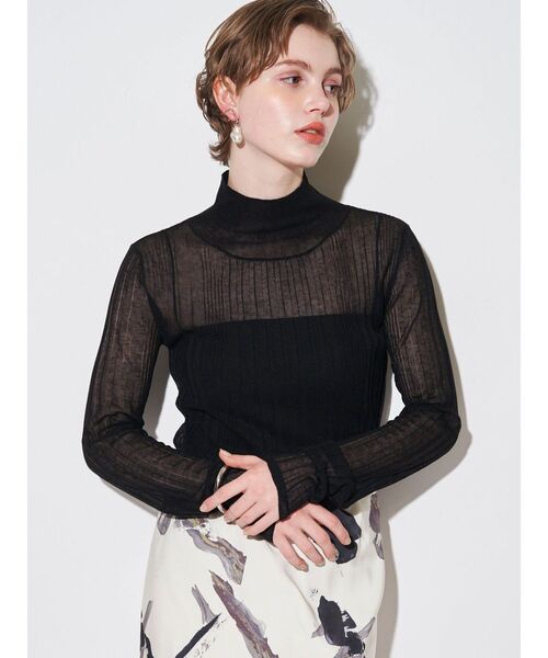 ELENDEEK（エレンディーク）の「ハイネックシアーリブニット（ニット/セーター・レディース・レッド/オフホワイト/オレンジ/ラベンダー/ブラック/グレー・FREE）」の20枚目の写真