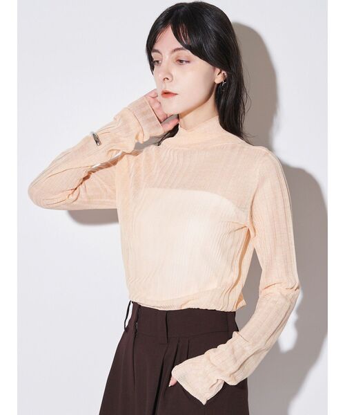 ELENDEEK（エレンディーク）の「ハイネックシアーリブニット（ニット/セーター・レディース・レッド/オフホワイト/オレンジ/ラベンダー/ブラック/グレー・FREE）」の14枚目の写真