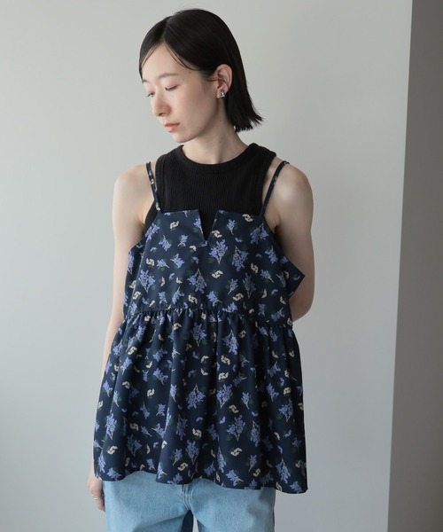 【MA*RS】 ビスチェ風♥黒♥キャミソール♥メデューサ柄 セール】【2025 AW】ミモザ柄プリントビスチェ（キャミソール