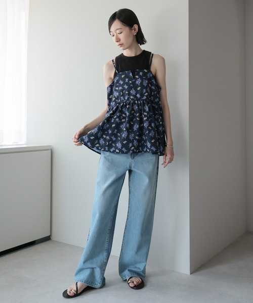 amini(アミニ)の「ミモザ柄プリントビスチェ(キャミソール・レディース・ネイビー/ベージュ/ブラック・MEDIUM)」の17枚目の写真