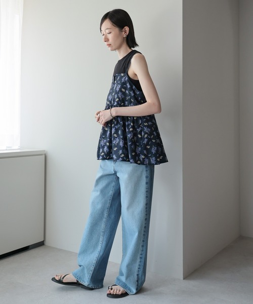 amini(アミニ)の「ミモザ柄プリントビスチェ(キャミソール・レディース・ネイビー/ベージュ/ブラック・MEDIUM)」の18枚目の写真