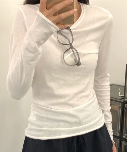 SHEPP（シープ）の「ベーシック シアーロンT/レイヤードスタイル 韓国（Tシャツ/カットソー・レディース・ライトブルー/グレー/ホワイト・M/S）」の10枚目の写真