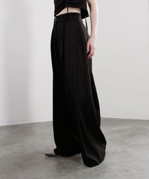 Reurie' | 【2サイズ展開】タックワイドスラックス / ロング丈 きれいめ シンプル 大人カジュアル オフィスカジュアル 低身長 高身長 セットアップ グレー ブラック アイボリー ベージュ(スラックス)