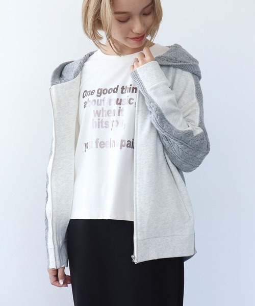 Three Four Time(スリーフォータイム)の「フードスウェットニットドッキングジッパー(パーカー・レディース・ホワイト/ネイビー/カーキ・FREE)」の2枚目の写真