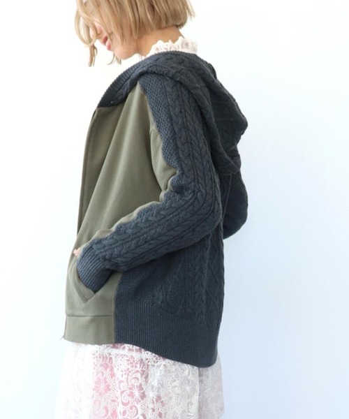 Three Four Time(スリーフォータイム)の「フードスウェットニットドッキングジッパー(パーカー・レディース・ホワイト/ネイビー/カーキ・FREE)」の3枚目の写真