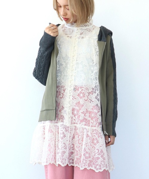 Three Four Time(スリーフォータイム)の「フードスウェットニットドッキングジッパー(パーカー・レディース・ホワイト/ネイビー/カーキ・FREE)」の5枚目の写真