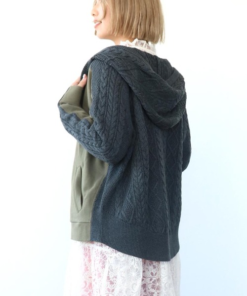 Three Four Time(スリーフォータイム)の「フードスウェットニットドッキングジッパー(パーカー・レディース・ホワイト/ネイビー/カーキ・FREE)」の6枚目の写真