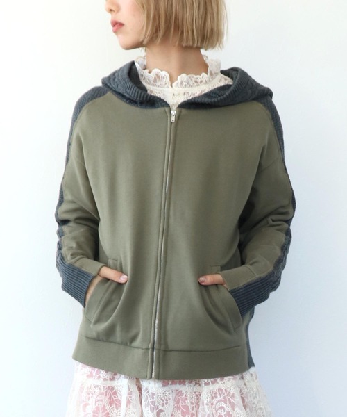 Three Four Time(スリーフォータイム)の「フードスウェットニットドッキングジッパー(パーカー・レディース・ホワイト/ネイビー/カーキ・FREE)」の4枚目の写真