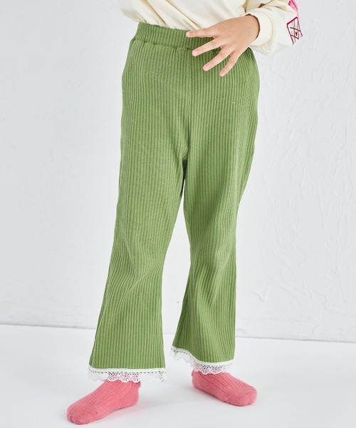 pairmanon(ペアマノン)の「【リブコットン100】裾レース フレア リブパンツ(その他パンツ・キッズ・グリーン/ダークブルー/オレンジ/スモークピンク/ブラック/チャコールグレー・130/150/120/140/110/100/90)」の3枚目の写真