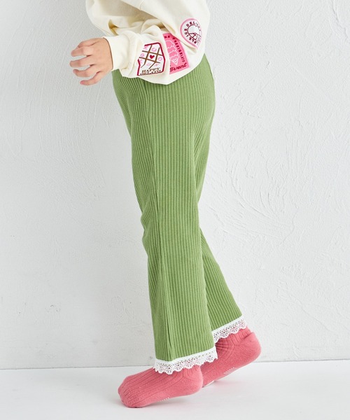 pairmanon(ペアマノン)の「【リブコットン100】裾レース フレア リブパンツ(その他パンツ・キッズ・グリーン/ダークブルー/オレンジ/スモークピンク/ブラック/チャコールグレー・130/150/120/140/110/100/90)」の12枚目の写真