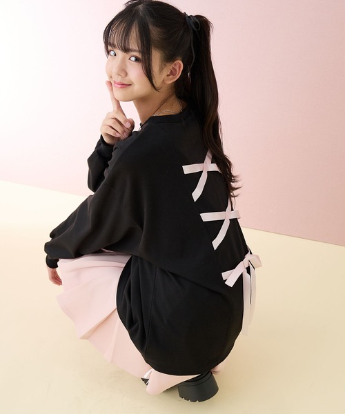 Amourire girl（アムリールガール）の「バックレースアッププルオーバー（スウェット・キッズ・サックスブルー/ブラック・160cm/150cm/140cm/130cm）」の20枚目の写真