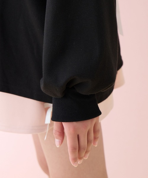 Amourire girl（アムリールガール）の「バックレースアッププルオーバー（スウェット・キッズ・サックスブルー/ブラック・160cm/150cm/140cm/130cm）」の15枚目の写真