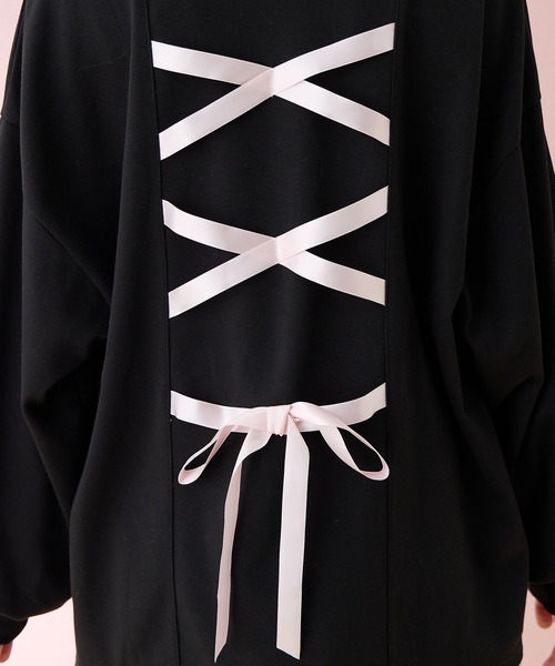 Amourire girl（アムリールガール）の「バックレースアッププルオーバー（スウェット・キッズ・サックスブルー/ブラック・160cm/150cm/140cm/130cm）」の14枚目の写真