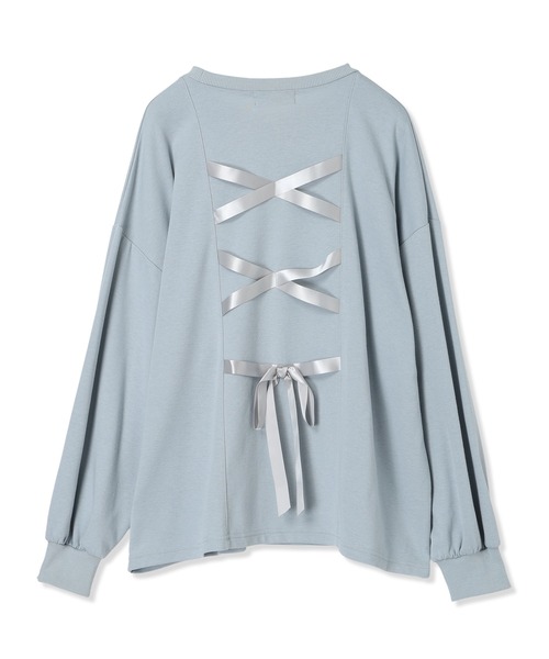 Amourire girl（アムリールガール）の「バックレースアッププルオーバー（スウェット・キッズ・サックスブルー/ブラック・160cm/150cm/140cm/130cm）」の9枚目の写真