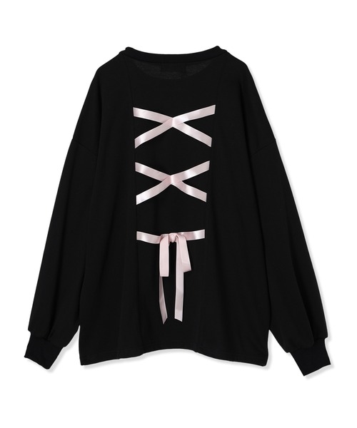 Amourire girl（アムリールガール）の「バックレースアッププルオーバー（スウェット・キッズ・サックスブルー/ブラック・160cm/150cm/140cm/130cm）」の11枚目の写真