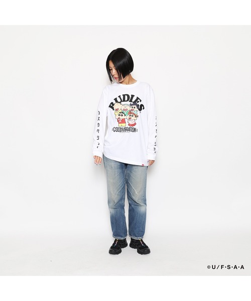 RUDIE'S(ルーディーズ)の「RUDIE'SxCRAYON SHINCHAN KASUKABE BOUEITAI LSTEE/ルーディーズ×クレヨンしんちゃん かすかべ防衛隊 ロングスリーブTシャツ(Tシャツ/カットソー・メンズ・ブラック/ホワイト・L/XL/XXL/M)」の1枚目の写真